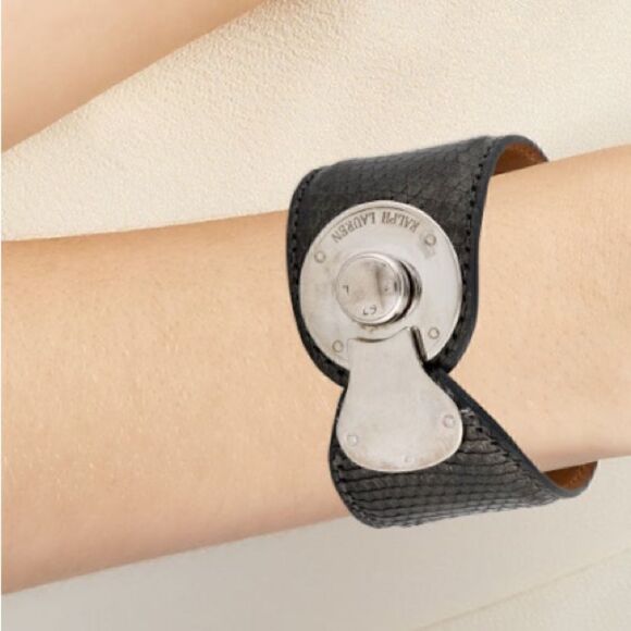 Ralph Lauren Graphite Python Print Polished Chrome Wrap Ricky Bracelet - Picture 15 of 16